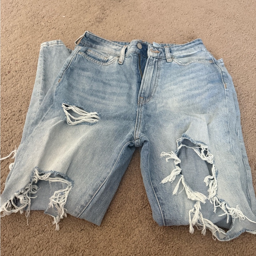 H&M Blue Boyfriend Jeans Distressed Casual Style